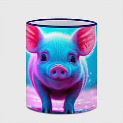 Кружка 3D Свинка в розовом свете, цвет: 3D-синий кант — фото 2