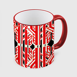Кружка цветная Бело-красные техно полосы на чёрном фоне