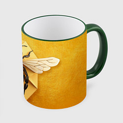 Кружка 3D Пчела на золоте, цвет: 3D-зеленый кант