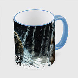 Кружка 3D Русские не сдаются - медведь в лесу, цвет: 3D-небесно-голубой кант