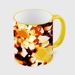 Кружка 3D Жёлто-белая абстракция на чёрном фоне, цвет: 3D-желтый кант
