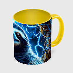 Кружка цветная Ленивец в разрядах молний