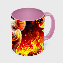 Кружка 3D Свинка в огне, цвет: 3D-белый + розовый
