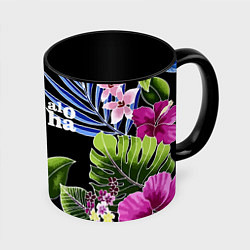 Кружка 3D Tropical flowers - aloha, цвет: 3D-белый + черный