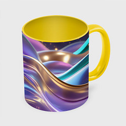 Кружка 3D Волны космические, цвет: 3D-белый + желтый
