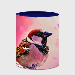 Кружка 3D Воробей в розовом, цвет: 3D-белый + синий — фото 2