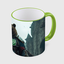 Кружка 3D Русский медведь хозяин Тайги, цвет: 3D-светло-зеленый кант