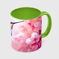Кружка цветная Колибри на розовом