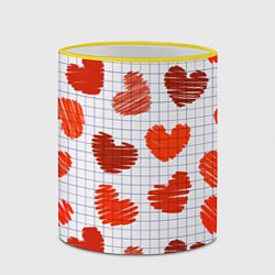Кружка 3D Сердца на бумаге, цвет: 3D-желтый кант — фото 2