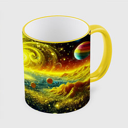 Кружка 3D Neon galaxy - ai art fantasy, цвет: 3D-желтый кант