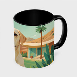 Кружка 3D Лабрадор на фоне пальм, цвет: 3D-белый + черный