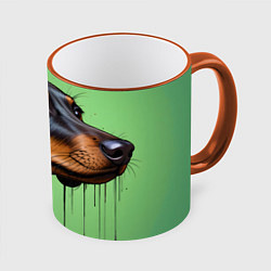 Кружка 3D Такса на зеленом фоне, цвет: 3D-оранжевый кант
