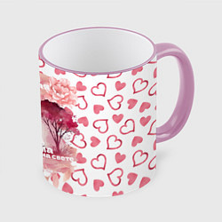 Кружка цветная Самая лучшая мама на фоне сердечков