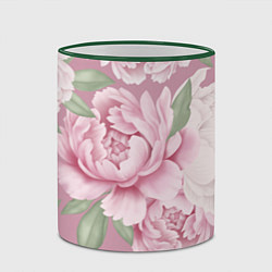 Кружка 3D Нежные пионы на пыльно-розовом фоне, цвет: 3D-зеленый кант — фото 2
