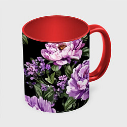 Кружка цветная Пионы и лаванда винтажный узор