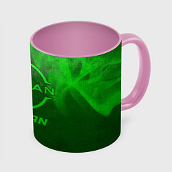 Кружка 3D Nissan - green gradient, цвет: 3D-белый + розовый