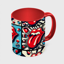 Кружка цветная Rolling Stones logo - pop art