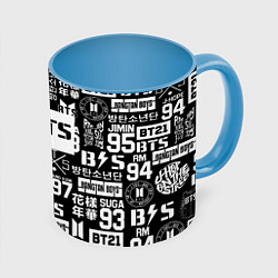 Кружка 3D Bangtan Boys pattern black, цвет: 3D-белый + небесно-голубой