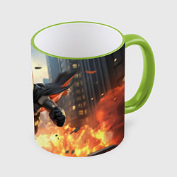 Кружка цветная Бэтмен в полете над огнем