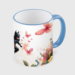 Кружка цветная Бэтмен прыгает над цветами и бабочками