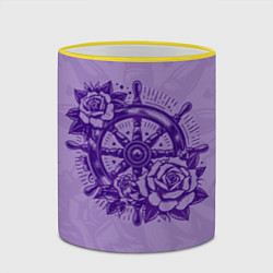 Кружка 3D Штурвал в розах, цвет: 3D-желтый кант — фото 2