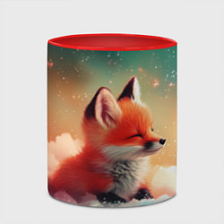 Кружка 3D Милый лисенок спит на облаке, цвет: 3D-белый + красный — фото 2