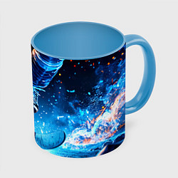 Кружка цветная Хоккеист в синем пламени