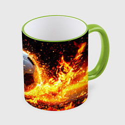 Кружка цветная Футбольный мяч в огне