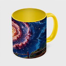 Кружка 3D Айкидоист в космосе, цвет: 3D-белый + желтый