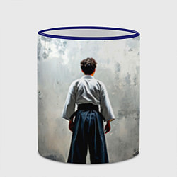 Кружка 3D Боец айкидо на сером, цвет: 3D-синий кант — фото 2