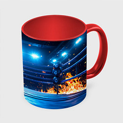 Кружка 3D Синий ринг в огне, цвет: 3D-белый + красный
