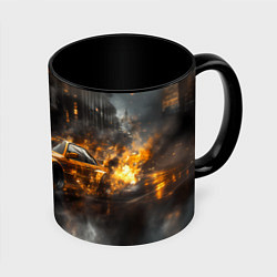Кружка цветная Желтый БМВ в огне