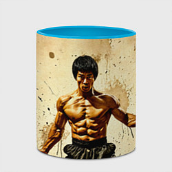 Кружка 3D Брюс Ли на бежевом, цвет: 3D-белый + небесно-голубой — фото 2