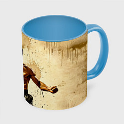 Кружка цветная Брюс Ли на бежевом