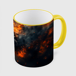 Кружка цветная Волк в огне и дыме