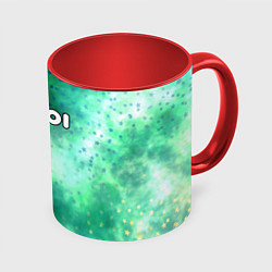 Кружка 3D Inzoi белый логотип на зеленом фоне, цвет: 3D-белый + красный