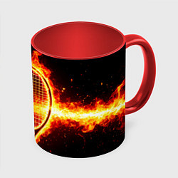 Кружка 3D Теннисная ракетка в огне, цвет: 3D-белый + красный