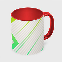 Кружка цветная Color white line green