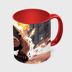 Кружка 3D Злой русский медведь с пилоткой на голове, цвет: 3D-белый + красный