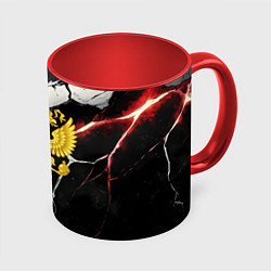 Кружка 3D Герб России на объемной черной текстуре, цвет: 3D-белый + красный