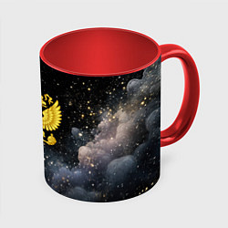 Кружка 3D Герб России на черном небе, цвет: 3D-белый + красный