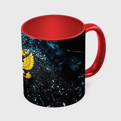 Кружка 3D Герб России черно-голубой фон, цвет: 3D-белый + красный