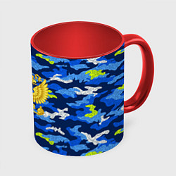 Кружка 3D Герб России на камуфляже, цвет: 3D-белый + красный