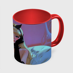 Кружка 3D Девушка - черная кошка, цвет: 3D-белый + красный