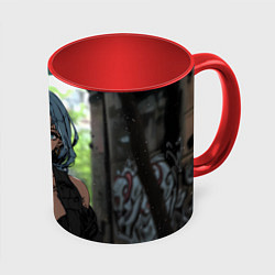 Кружка цветная Смуглая девушка с большой грудью