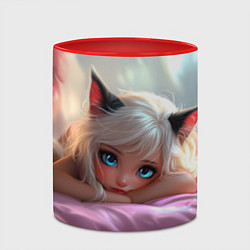 Кружка 3D Девушка кошечка с голубыми глазами, цвет: 3D-белый + красный — фото 2