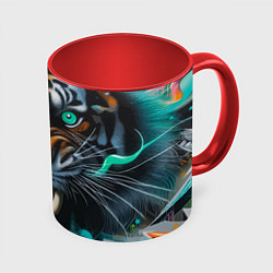 Кружка цветная Морда свирепого тигра - нейроарт