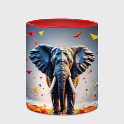 Кружка 3D Геометрический слон и цветные полигоны, цвет: 3D-белый + красный — фото 2