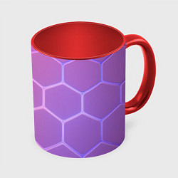 Кружка 3D Розовые неоновые соты, цвет: 3D-белый + красный