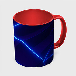 Кружка 3D Синие плиты с неоном, цвет: 3D-белый + красный